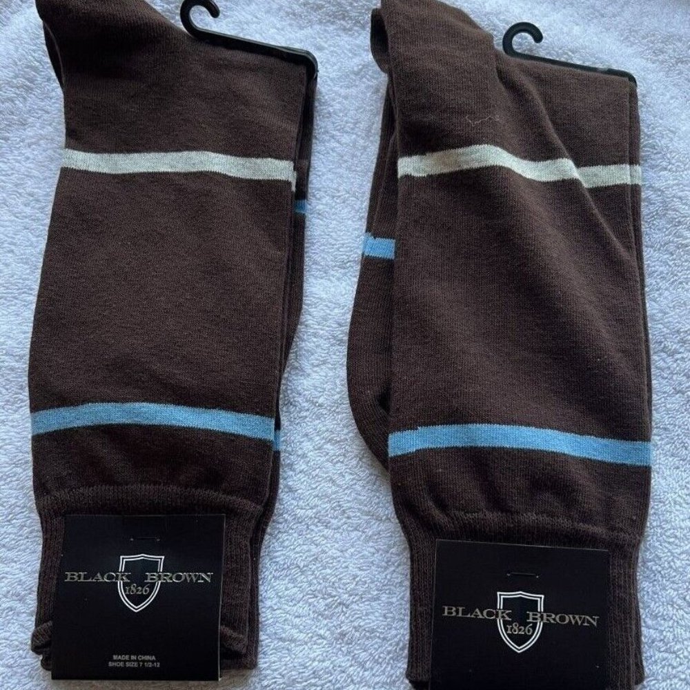TWO (2) of Black Brown 1826 Men's Dress Crew Socks Large Shoe size 7.5-12 NWT